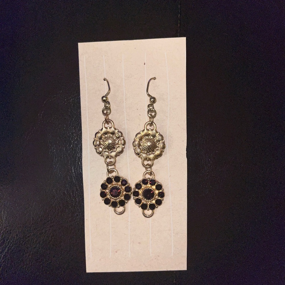 Gold & Black Flower Earrings